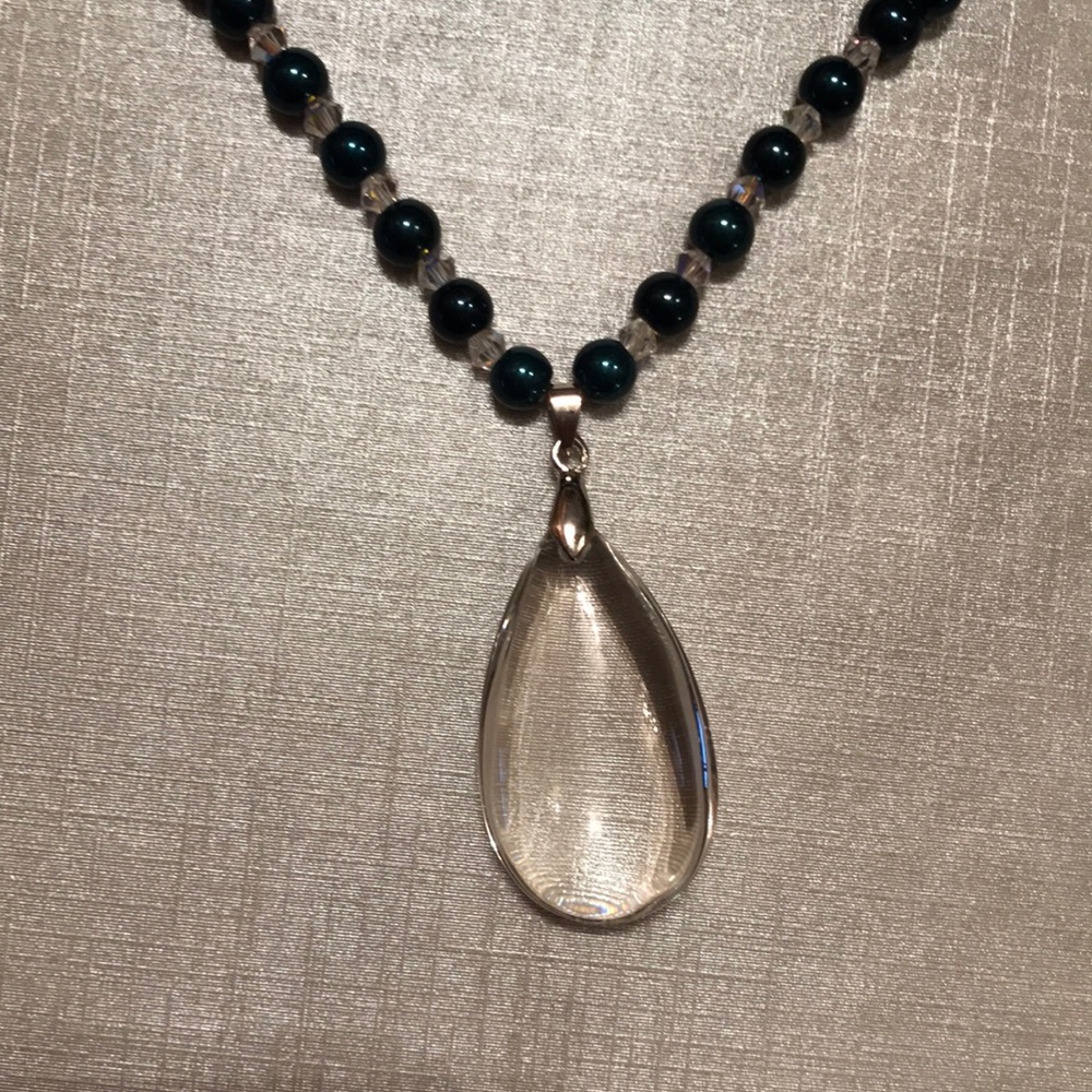 Dark Teal and Crystal Necklace and Earrings - Picture 3 of 3
